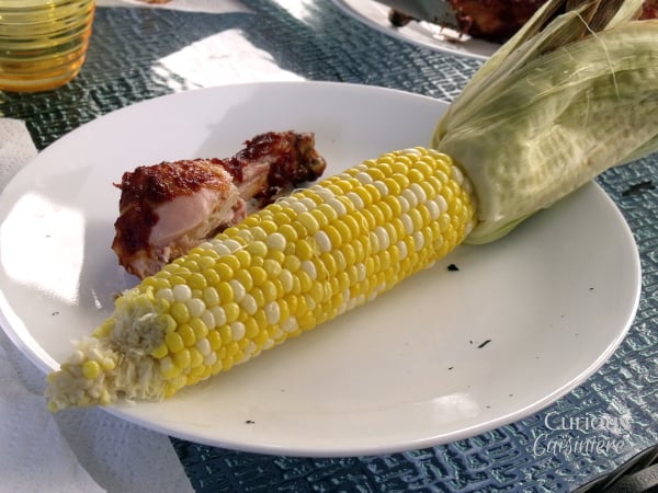 在家里的玉米棒子的吃州展览会烤玉米从好奇烹调