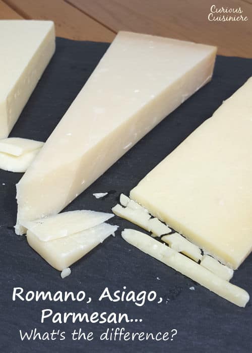 帕尔马奶酪、罗马诺奶酪和阿西阿哥奶酪看起来可能很相似，但我们已经分析了它们的不同之处，所以你就知道该用哪种意大利奶酪来做意大利面了。| www.CuriousCuisiniere.com