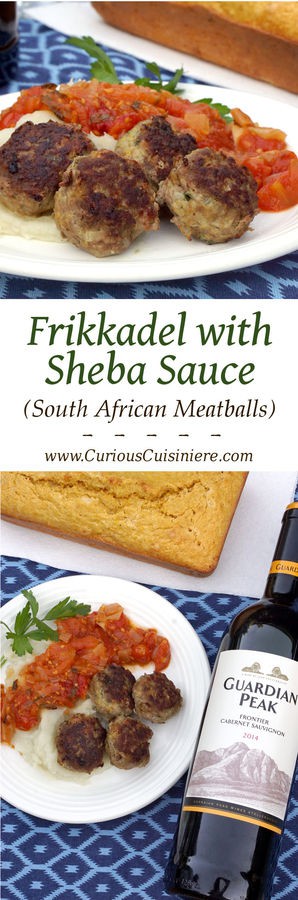 弗里克卡德尔(Frikkadel)是南非的一种微辣肉丸，通常搭配甜的香草番茄酱，搭配南非赤霞珠(Cabernet Sauvignon)是一道非常舒适的晚餐。| www.CuriousCuisiniere.com