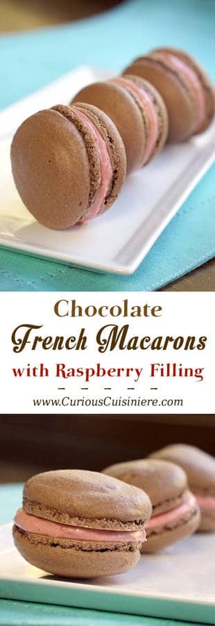 这些巧克力法国马卡龙结合了软绵绵的马卡龙饼干与覆盆子填充完美的令人愉快的组合。| www.CuriousCuisiniere.com
