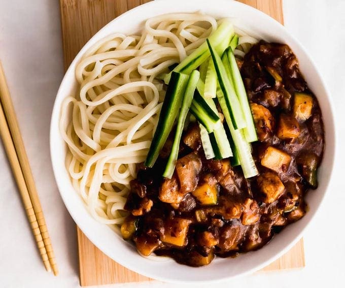 (Jajangmyeon) - Korean-Noodles-in-Black-Bean-Sauce