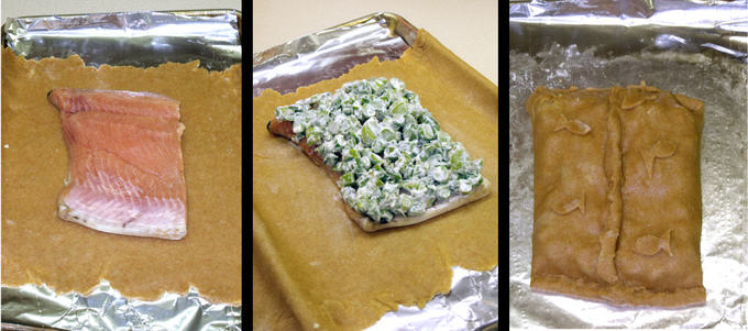 片状酥皮点心包装一套美味的三文鱼菲特，配上迷迭香和柠檬经验丰富的芦笋在这个鲑鱼中。- 好奇疗程GydF4y2Ba