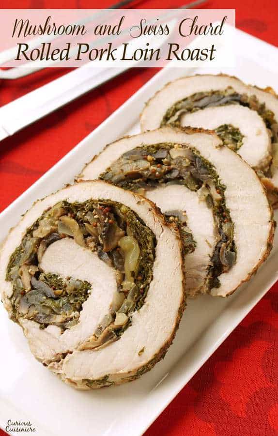 香菇配葡萄酒和芥末，搭配瑞士甜菜，堪称完美的烤猪肉卷。| www.CuriousCuisiniere.comgydF4y2Ba